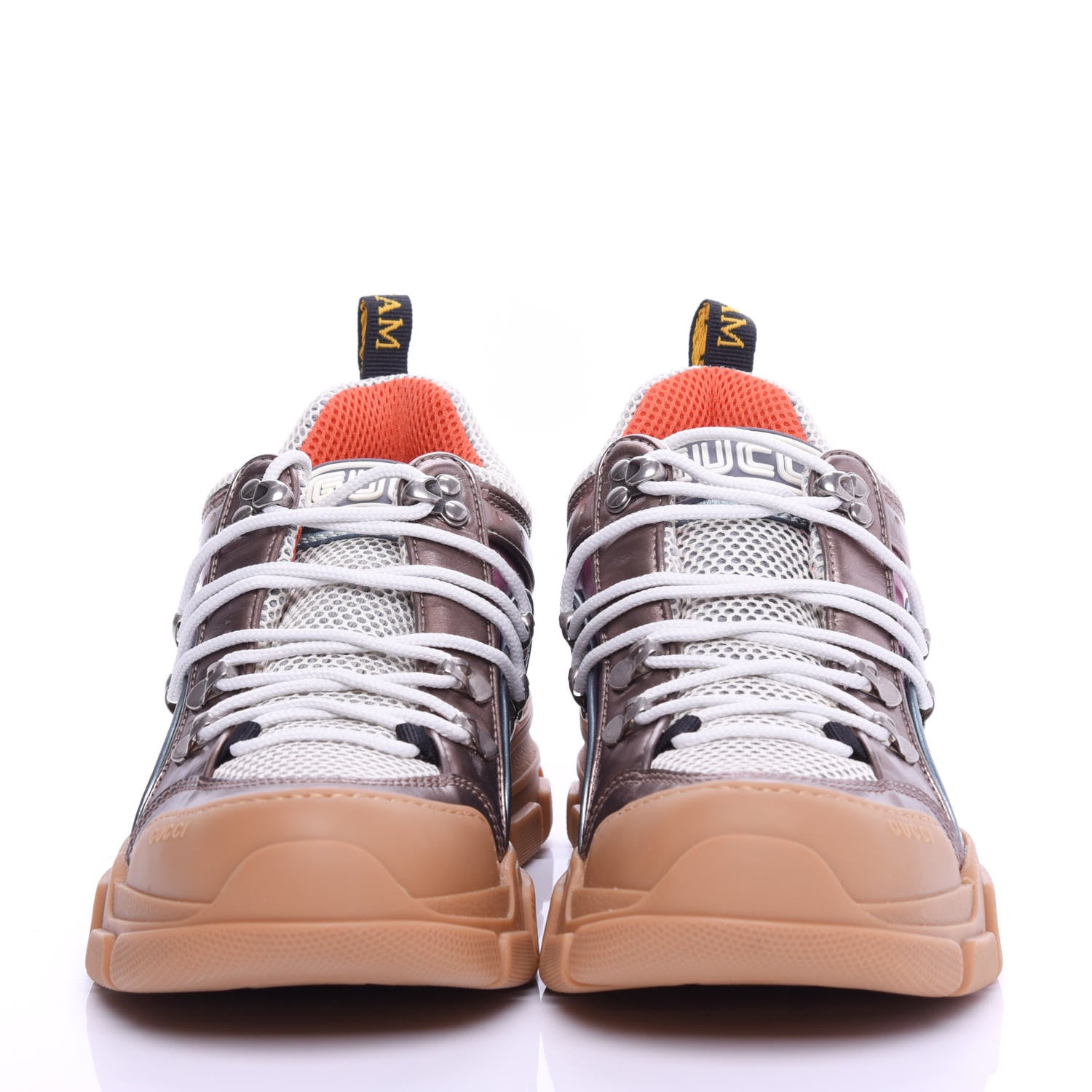 Gucci X SEGA Metallic Calfskin Mesh Womens Flashtrek Sneakers 40.5 Rame Mystic White Lago 3 of 10