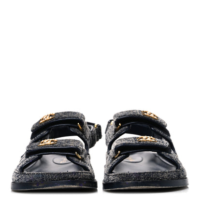 Chanel Velvet Velcro Dad Sandals 36 Grey 3 of 12