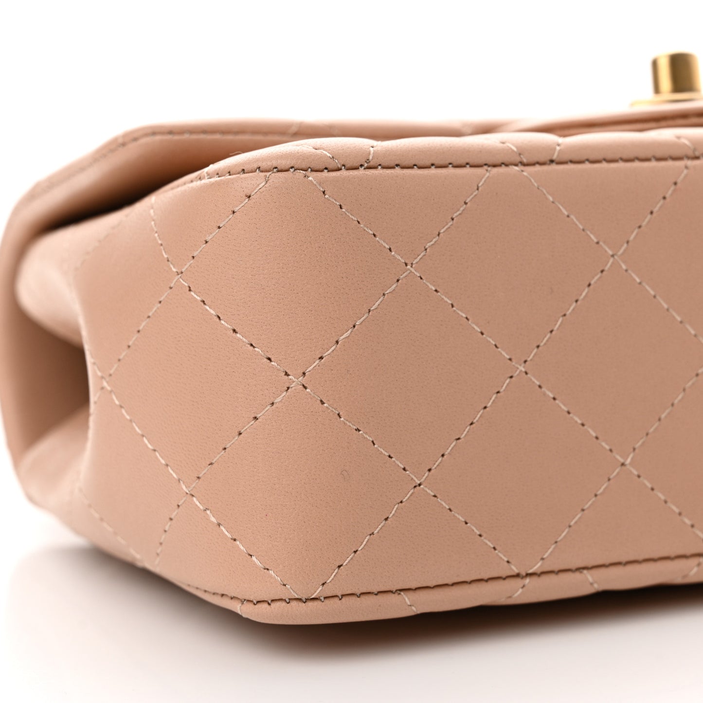 Lambskin Quilted Mini Top Handle Rectangular Flap Beige