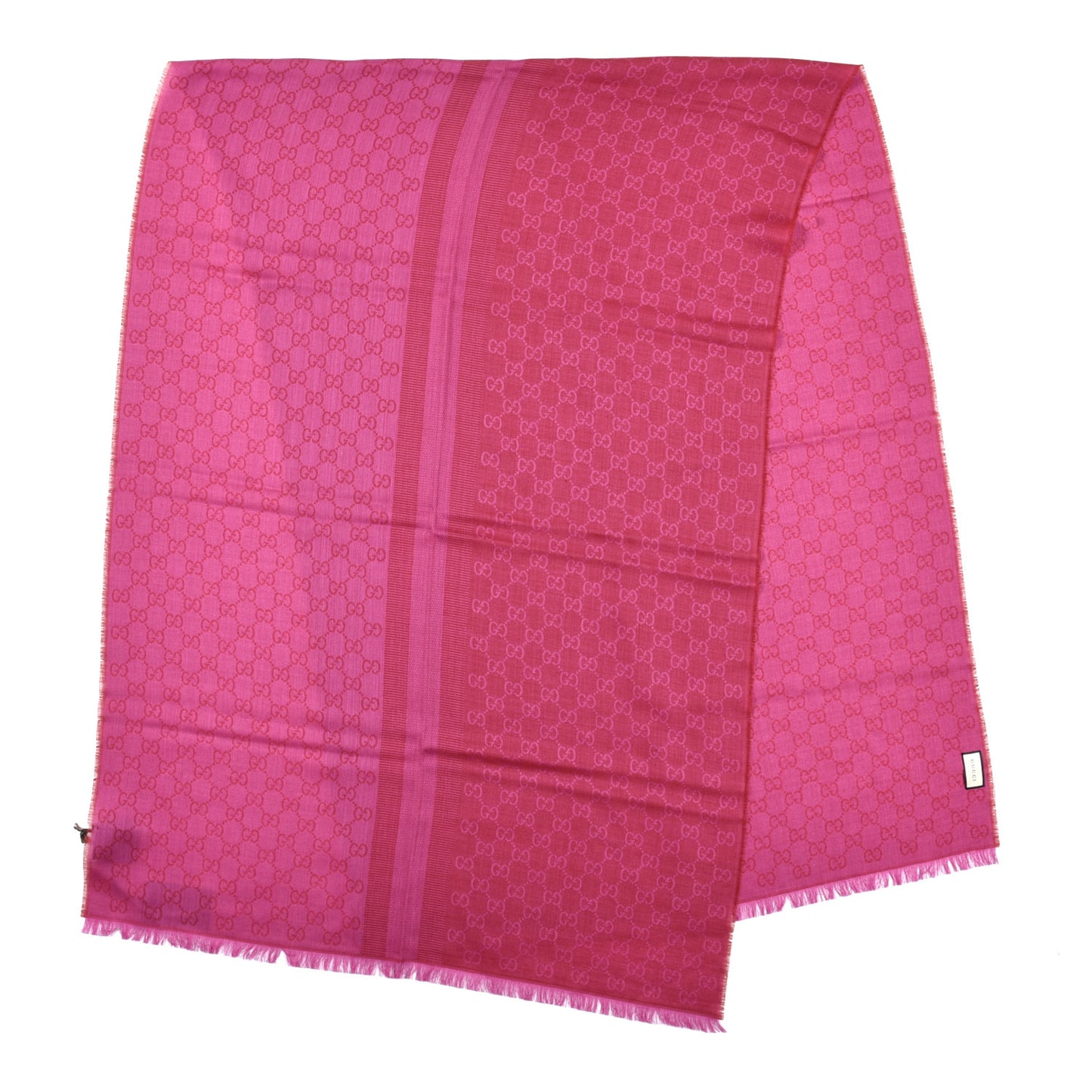 Wool Silk GG Monogram GGWeblong Fringe Scarf Shawl Red Pink
