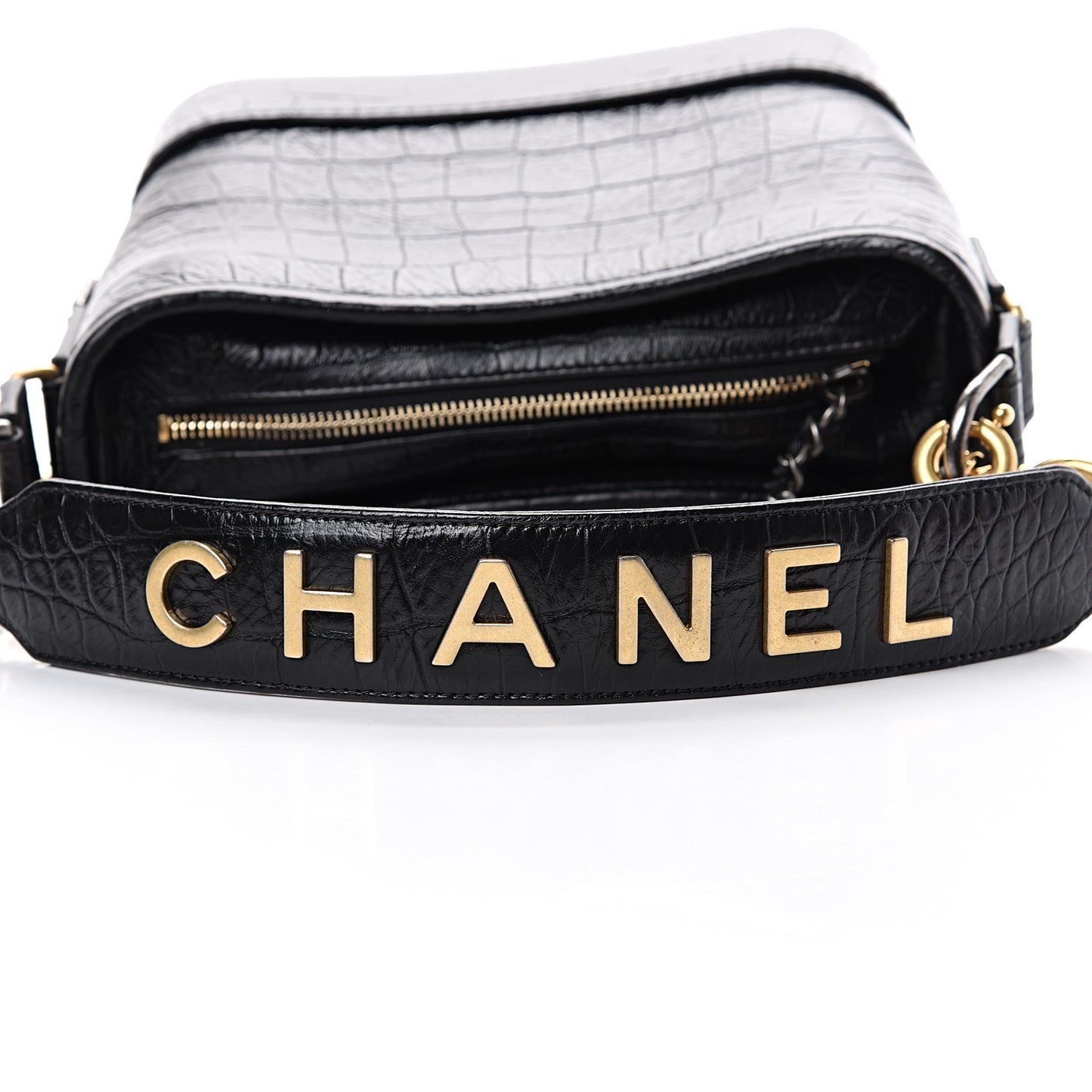 Calfskin Crocodile Embossed Small Gabrielle Cocodile Hobo Black