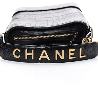 Chanel Calfskin Crocodile Embossed Small Gabrielle Cocodile Hobo Black 10 of 11