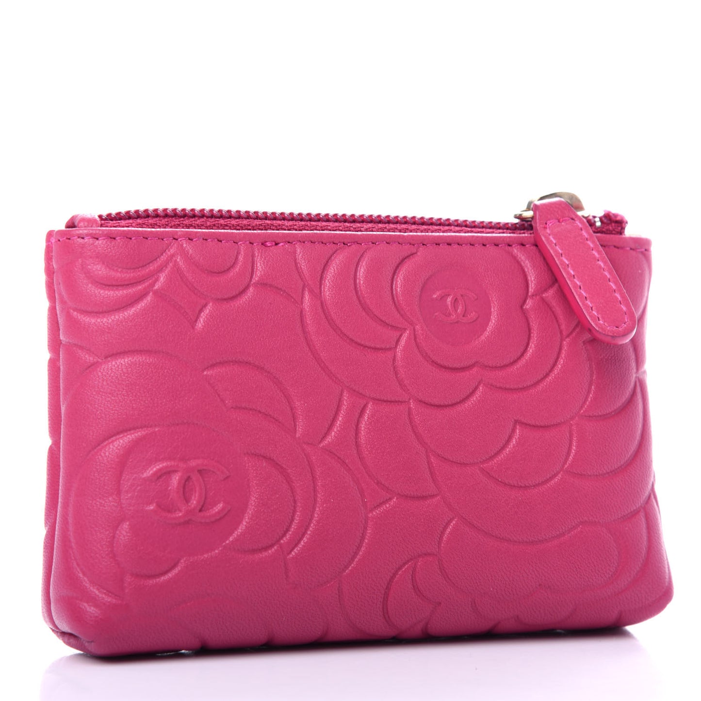 Lambskin Camellia Embossed Key Holder Case Fuchsia