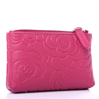 Chanel Lambskin Camellia Embossed Key Holder Case Fuchsia 3 of 8