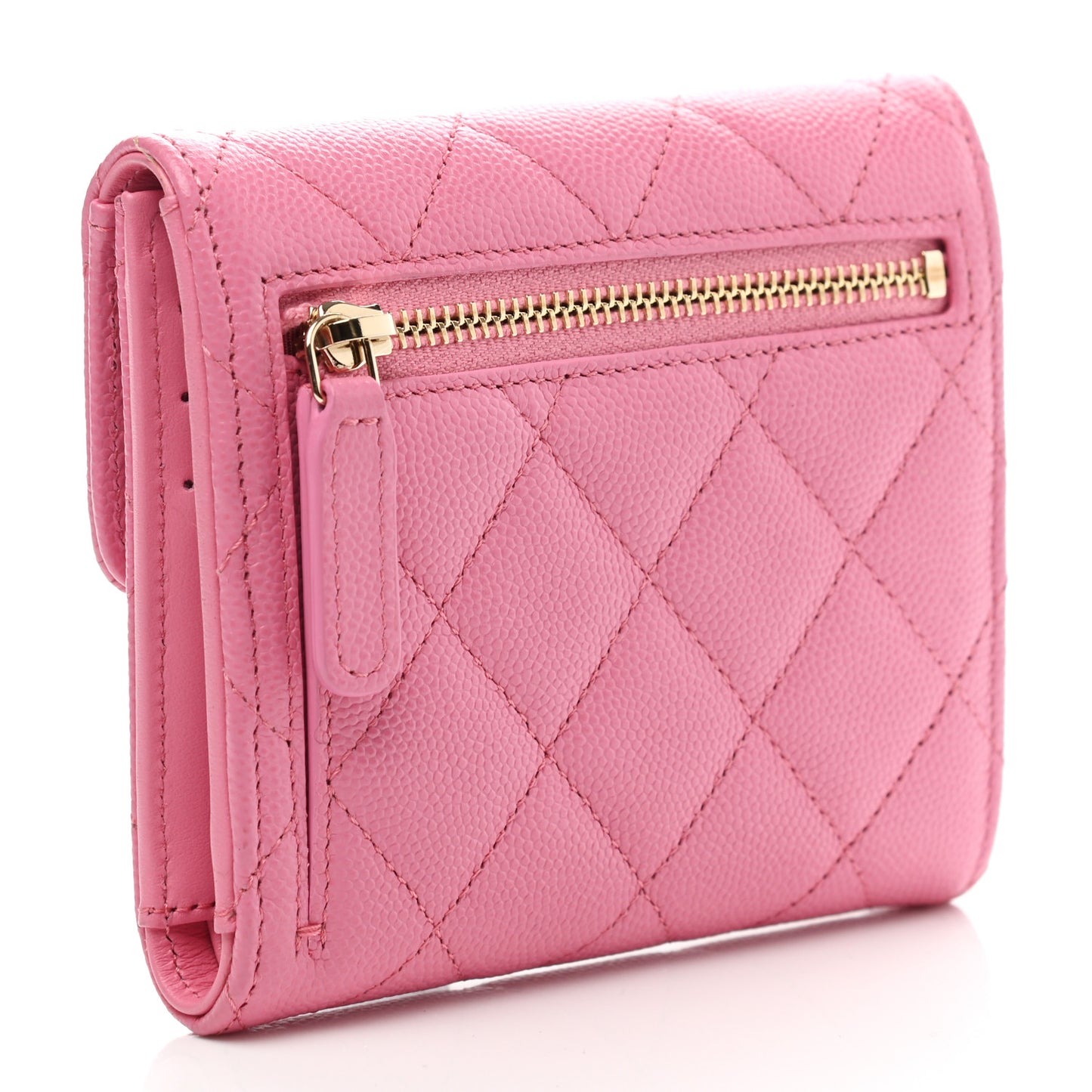 Caviar Quilted Compact Flap Wallet Pink