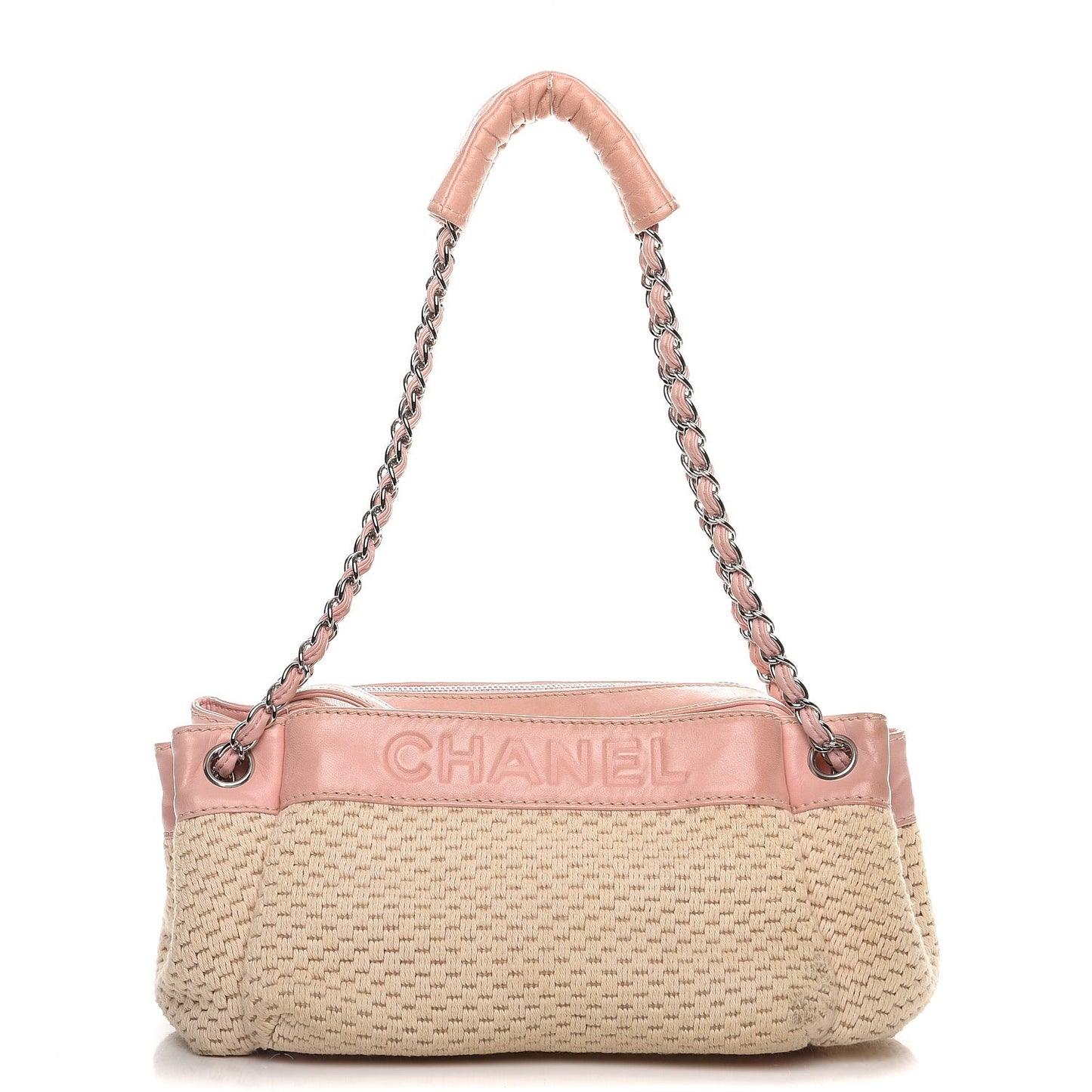 Canvas Woven Lambskin Lax Accordion Hobo Pink