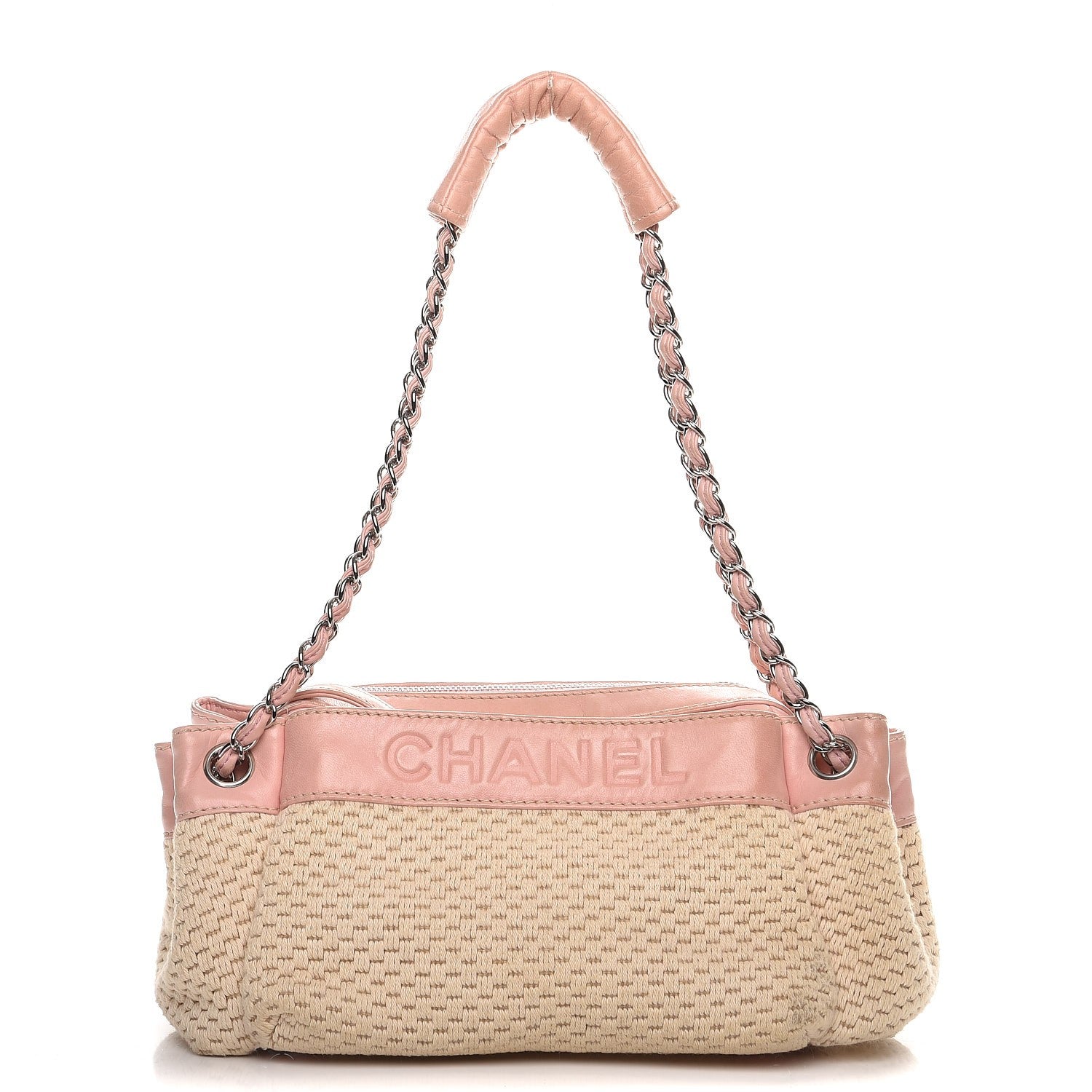 Chanel Canvas Woven Lambskin Lax Accordion Hobo Pink 2 of 15