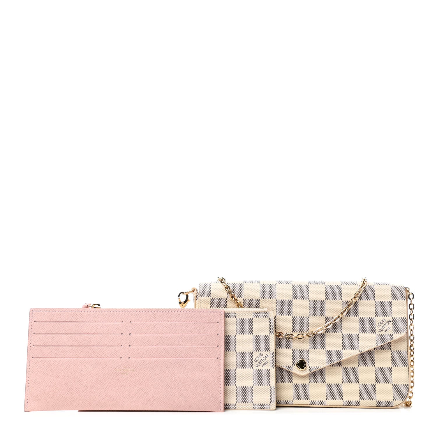 Louis Vuitton Damier Azur Pochette Felicie Chain Wallet Rose Ballerine 1 of 4