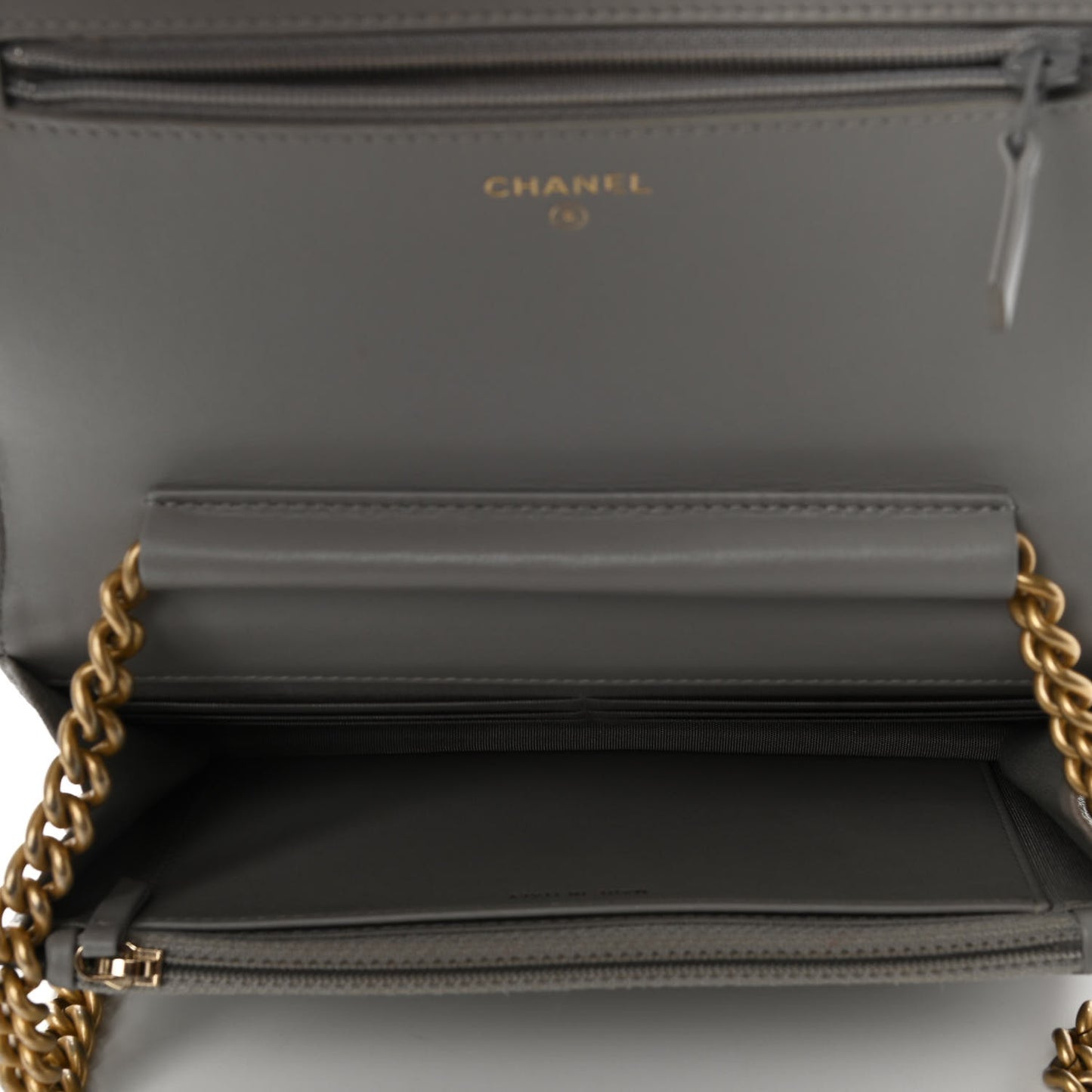 Caviar Quilted Boy Wallet On Chain WOC Grey