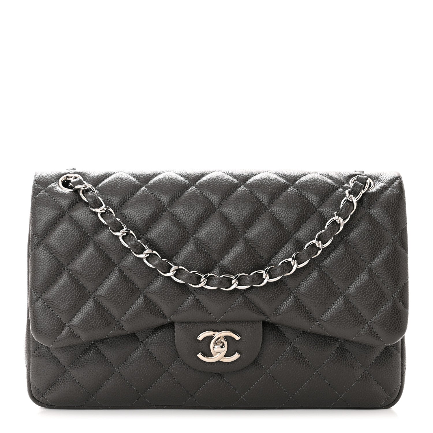 Chanel Caviar Quilted Jumbo Double Flap Dark Grey 1 of 10