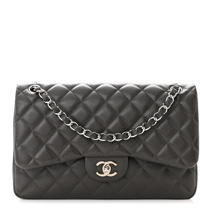 Chanel Caviar Quilted Jumbo Double Flap Dark Grey 1 of 10