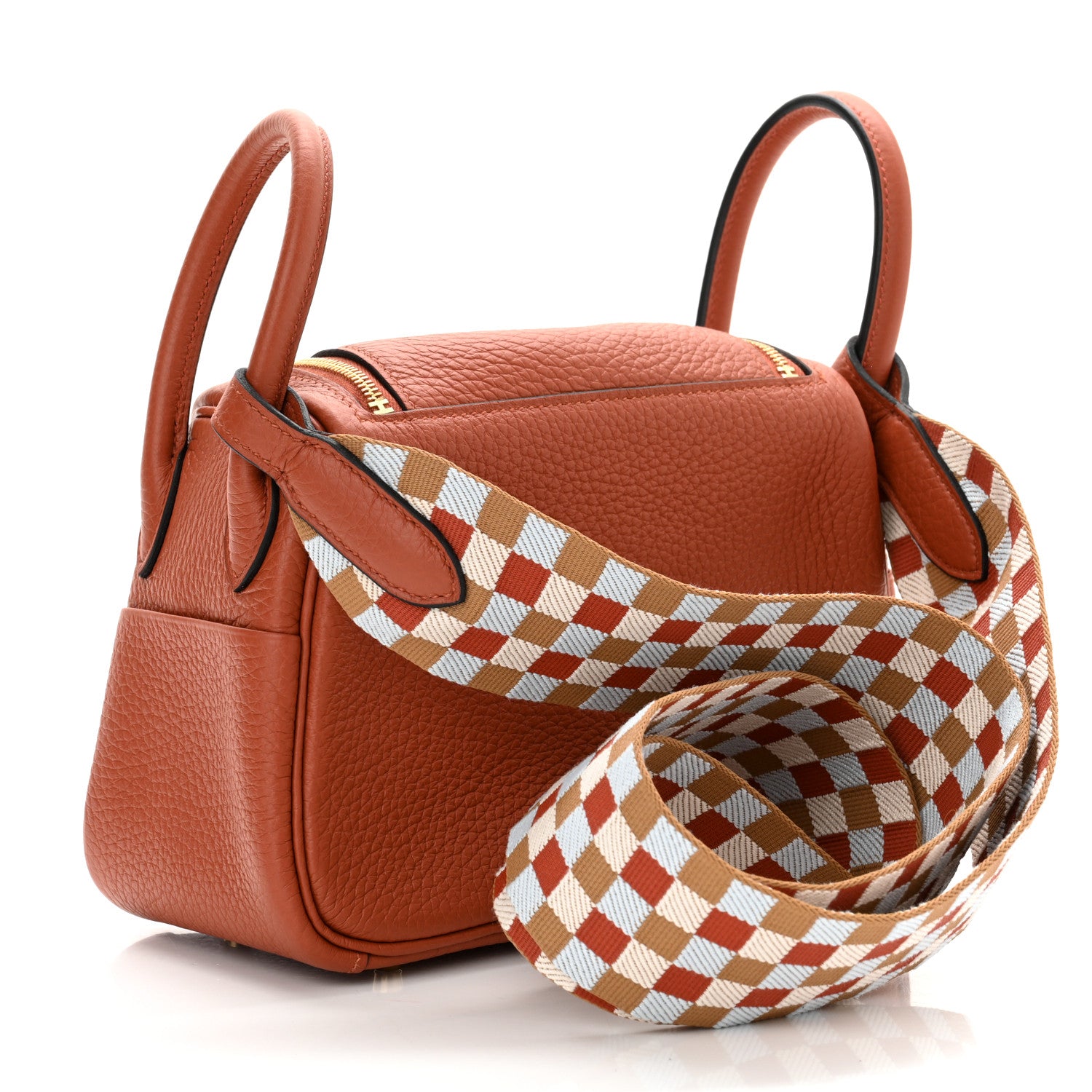 Hermes Taurillon Clemence Maxi Quadrille Mini Lindy 20 Cuivre Chai Nata Bleu Brume 3 of 10
