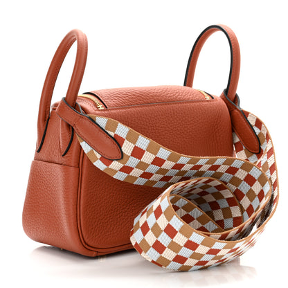 Hermes Taurillon Clemence Maxi Quadrille Mini Lindy 20 Cuivre Chai Nata Bleu Brume 3 of 10