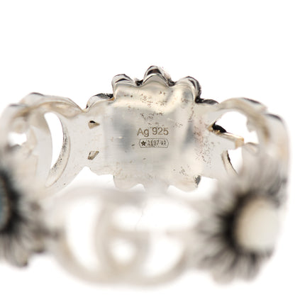 Gucci Sterling Silver Mother of Pearl Blue Topaz Flower Marmont Double G Ring 54 7 6 of 6