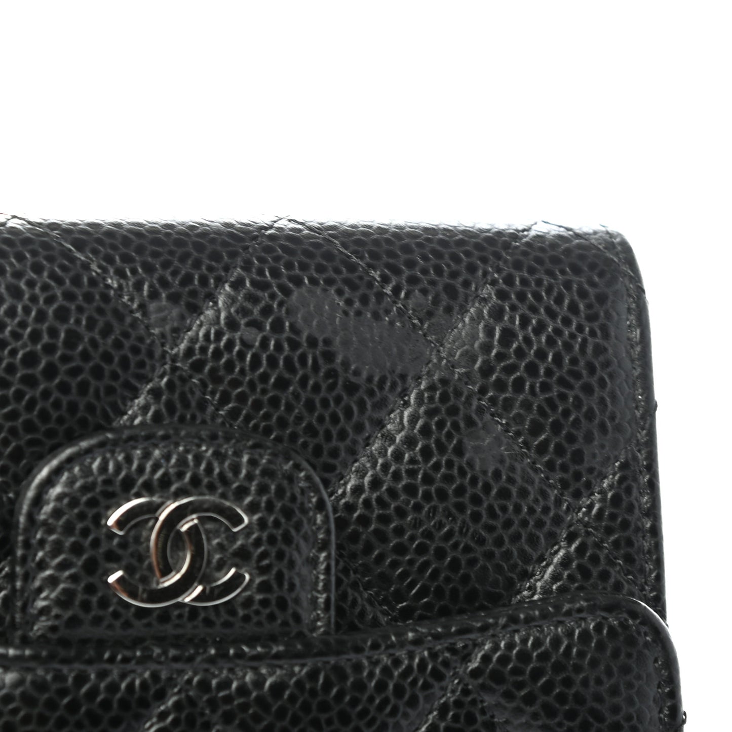 Caviar Quilted Compact Flap Wallet Black