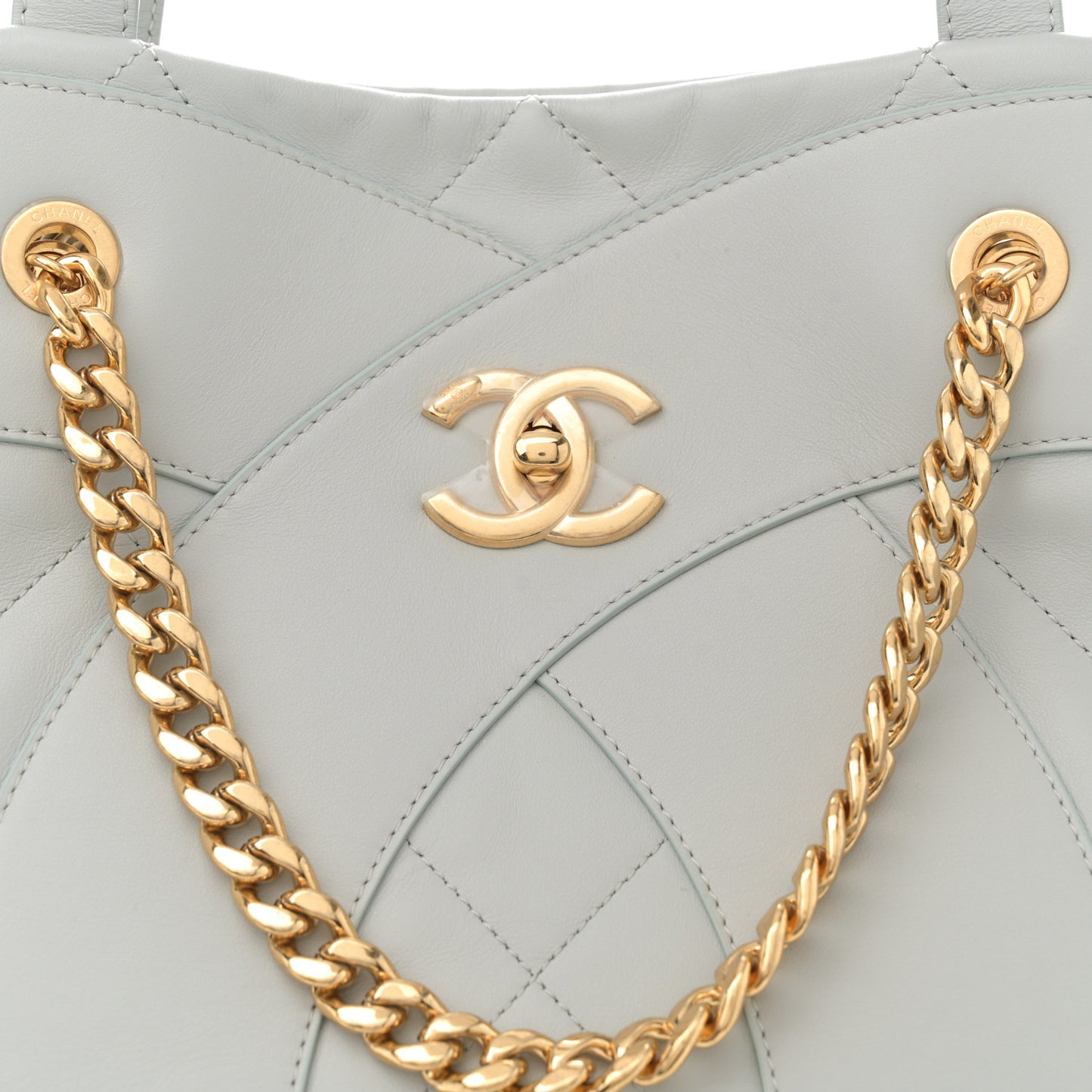 Calfskin Stitched CC Shopper Tote Light Grey