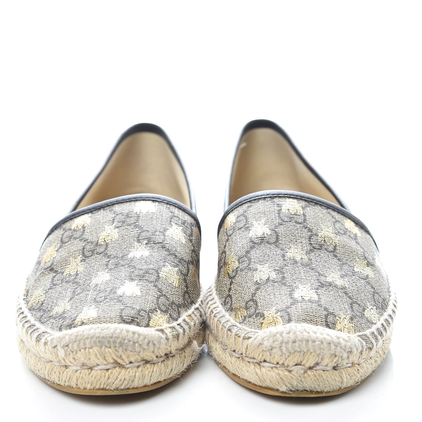 GG Supreme Monogram Bees Espadrille Flats 38 Beige Ebony Oro Black