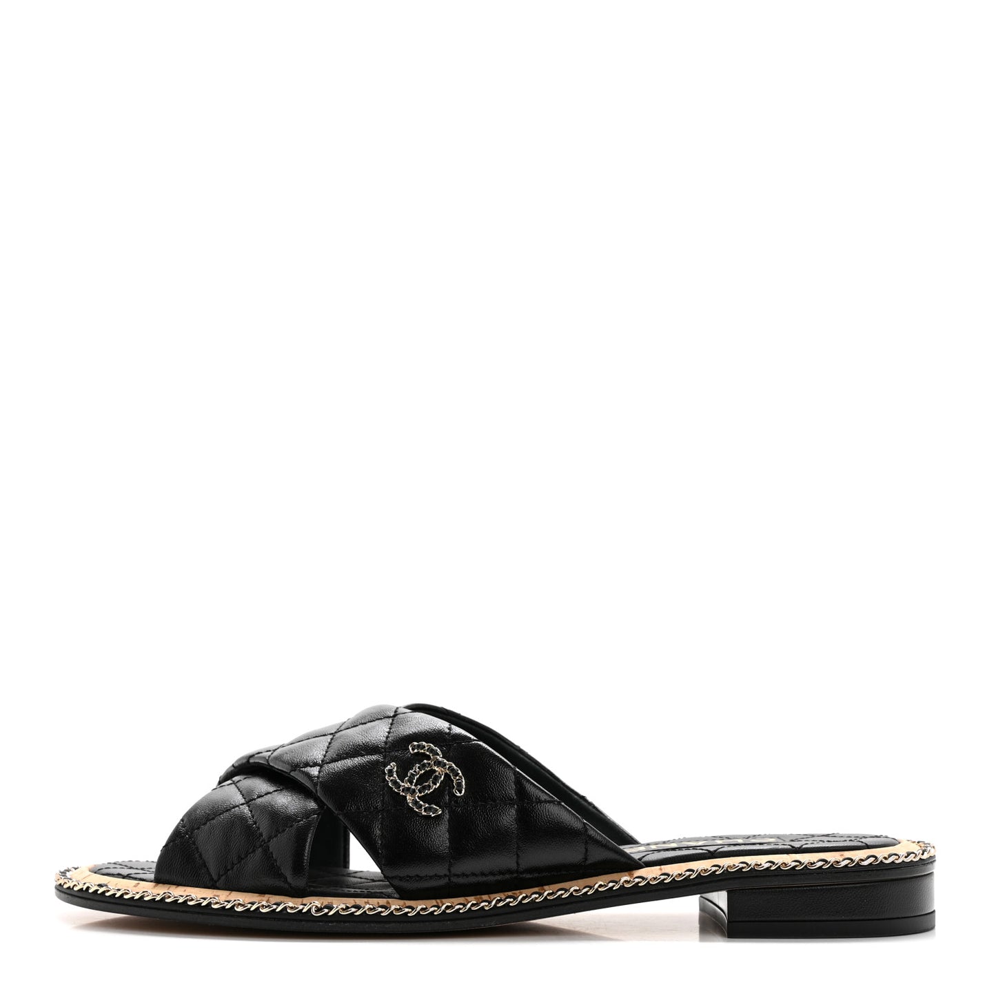 Lambskin Quilted Chain CC Sandals 40 Black