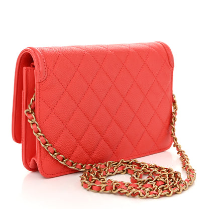 Chanel Caviar Quilted CC Filigree Wallet On Chain WOC Coral 3 of 12