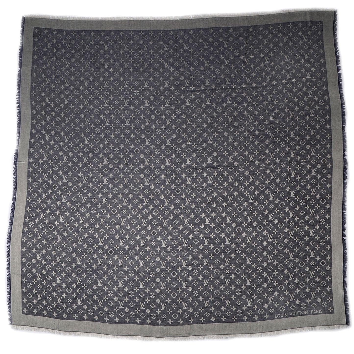 Silk Wool Monogram Denim Shawl Blue