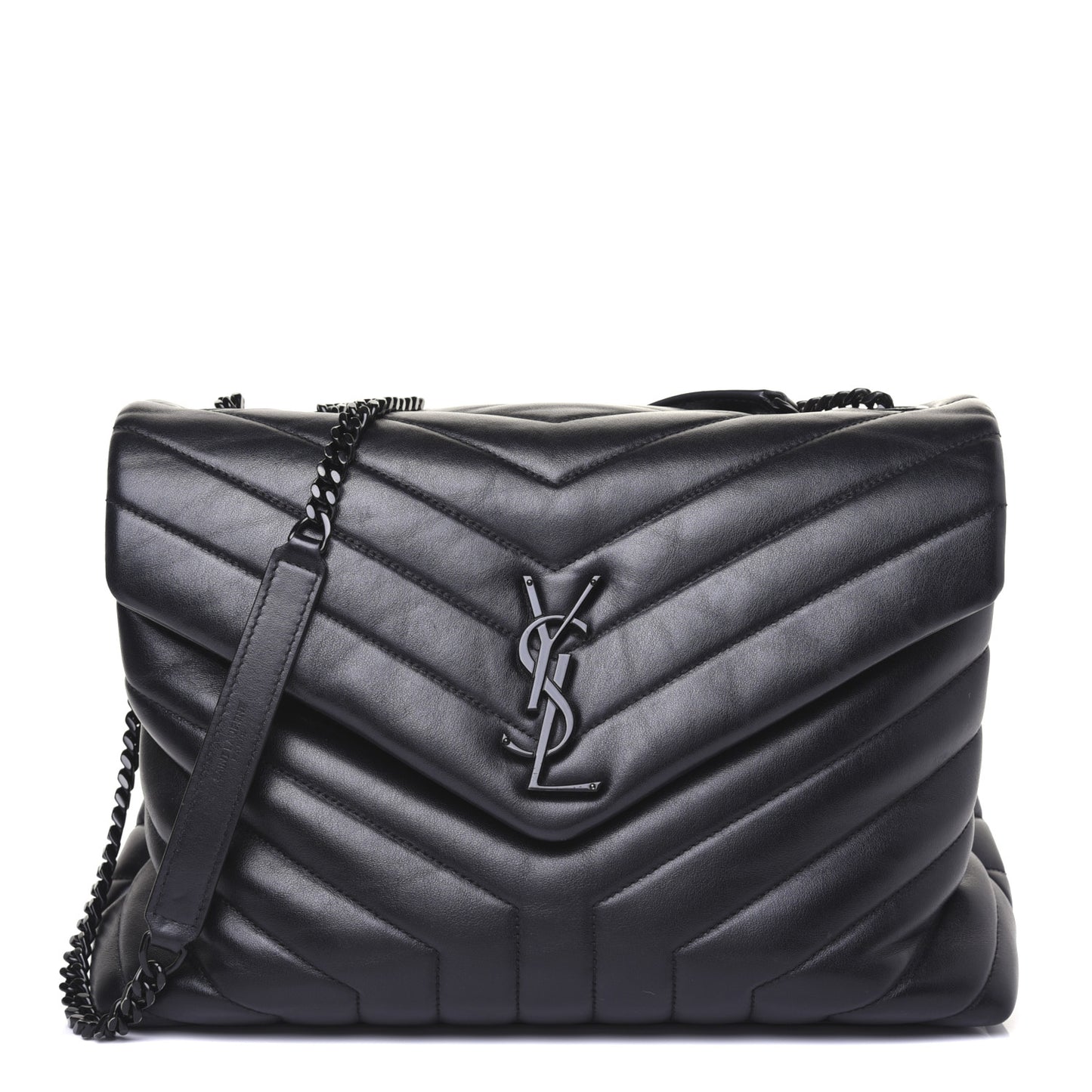 Calfskin Y Quilted Monogram Medium Loulou Chain Satchel Black