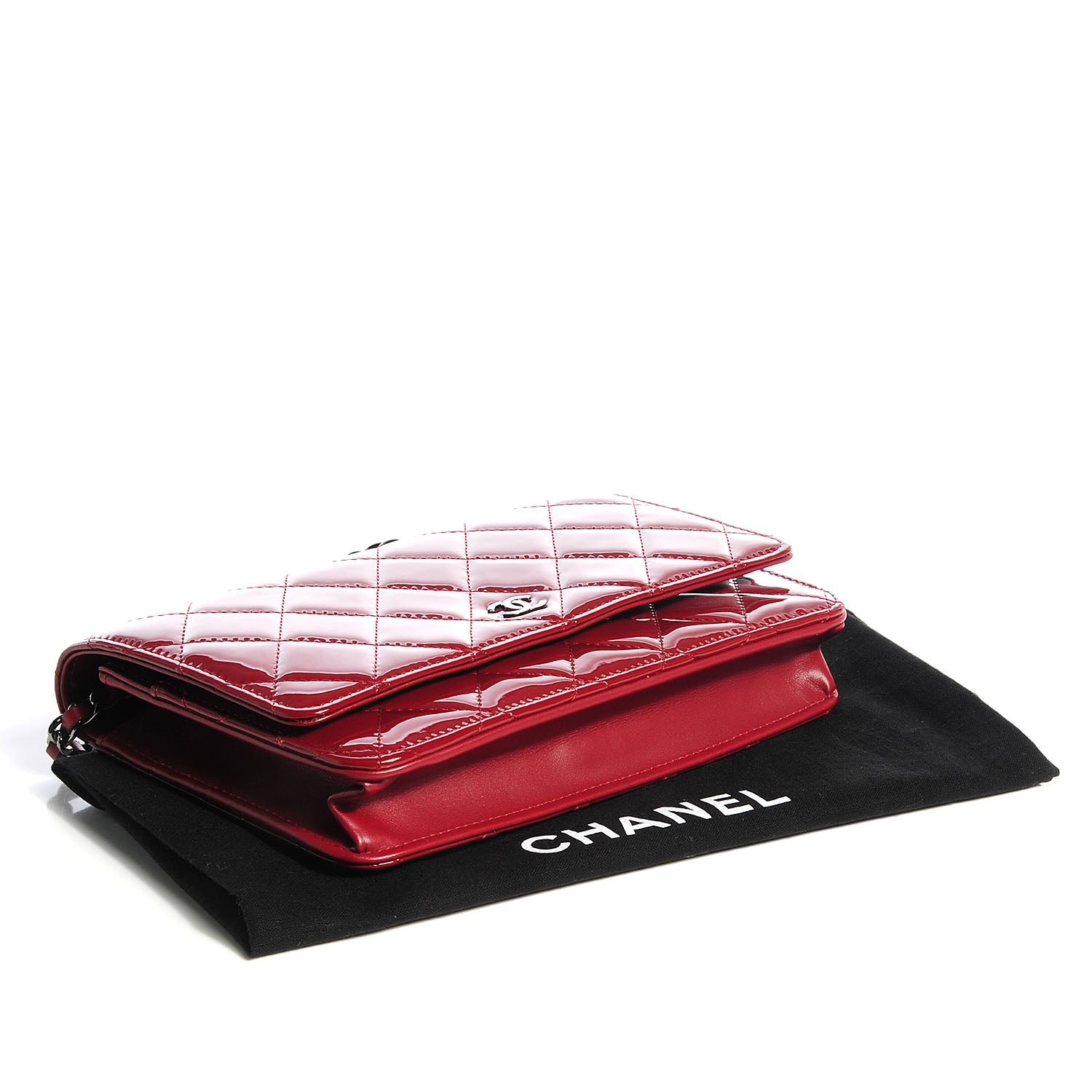 Chanel Patent Quilted Wallet On Chain WOC Red 4 of 8