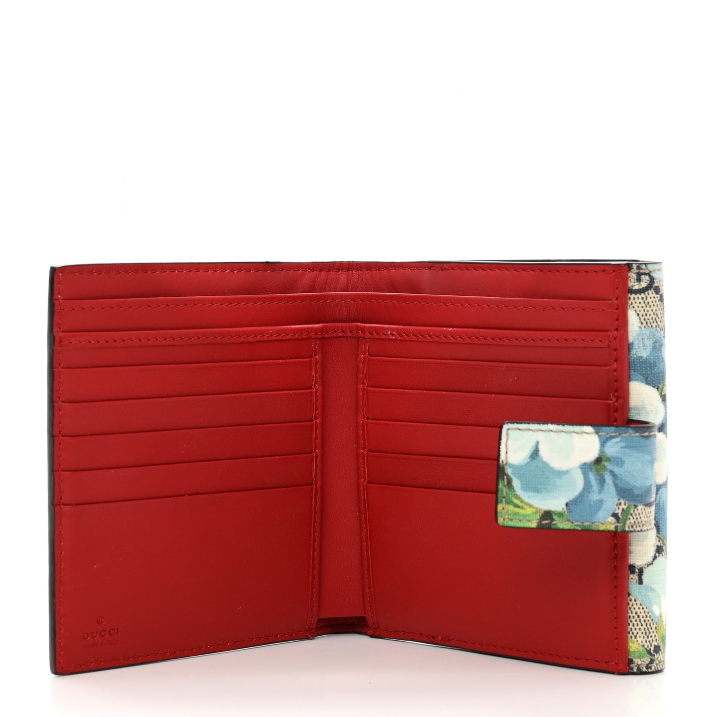 GG Supreme Monogram Blooms French Flap Wallet Beige Blue Navy Hibiscus Red