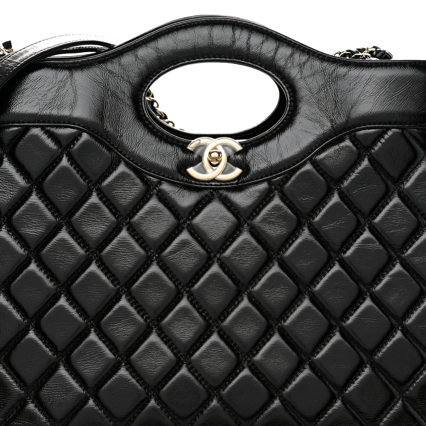 Shiny Aged Calfskin Quilted Large 31 Shopping Bag Black
