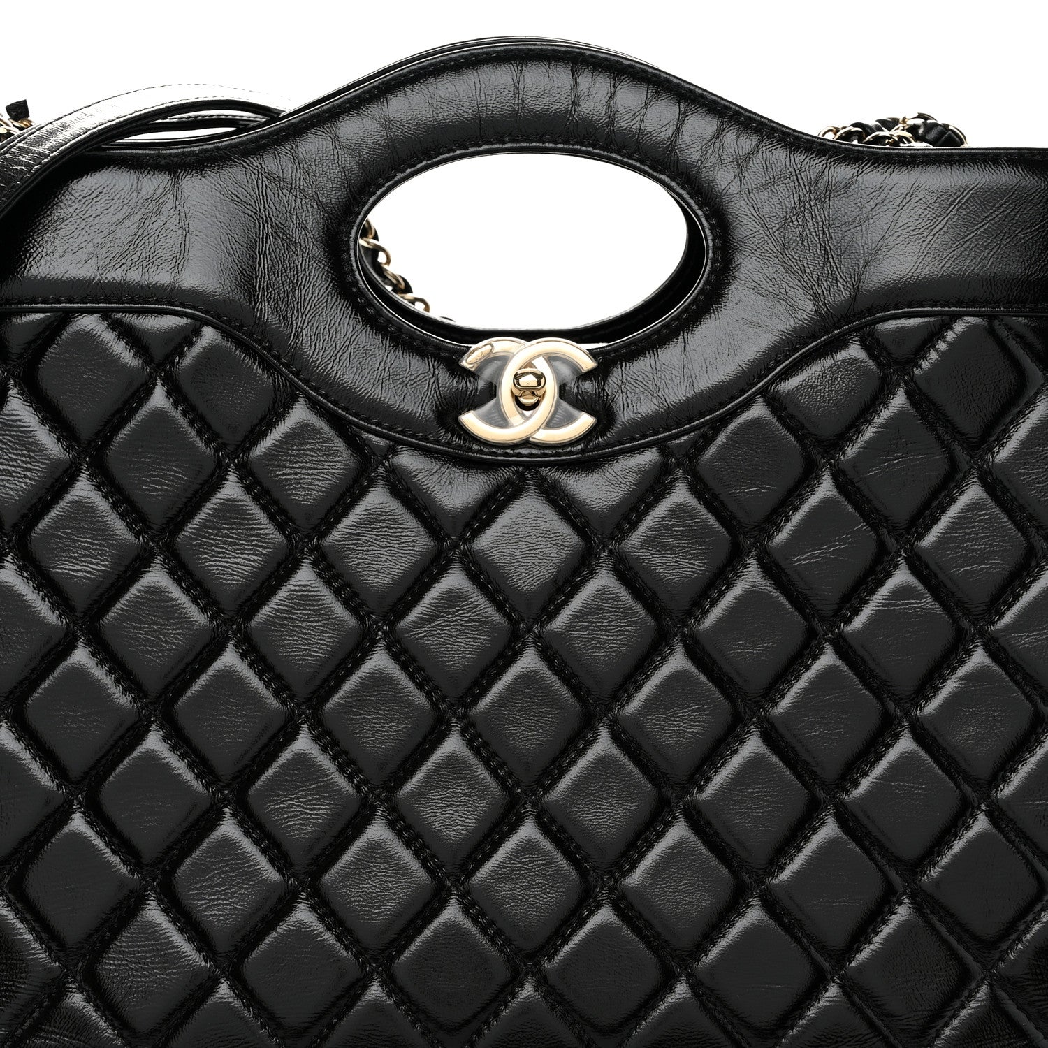 Chanel Shiny Aged Calfskin Quilted Large 31 Shopping Bag Black 8 of 10