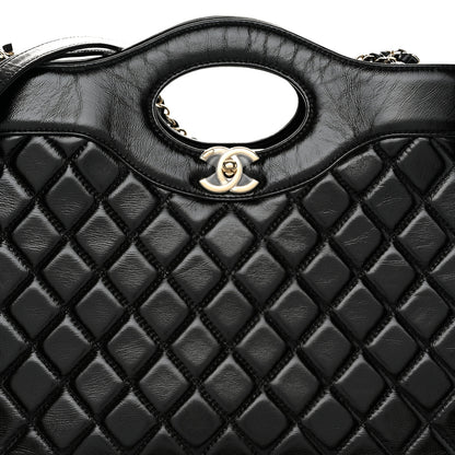Chanel Shiny Aged Calfskin Quilted Large 31 Shopping Bag Black 8 of 10