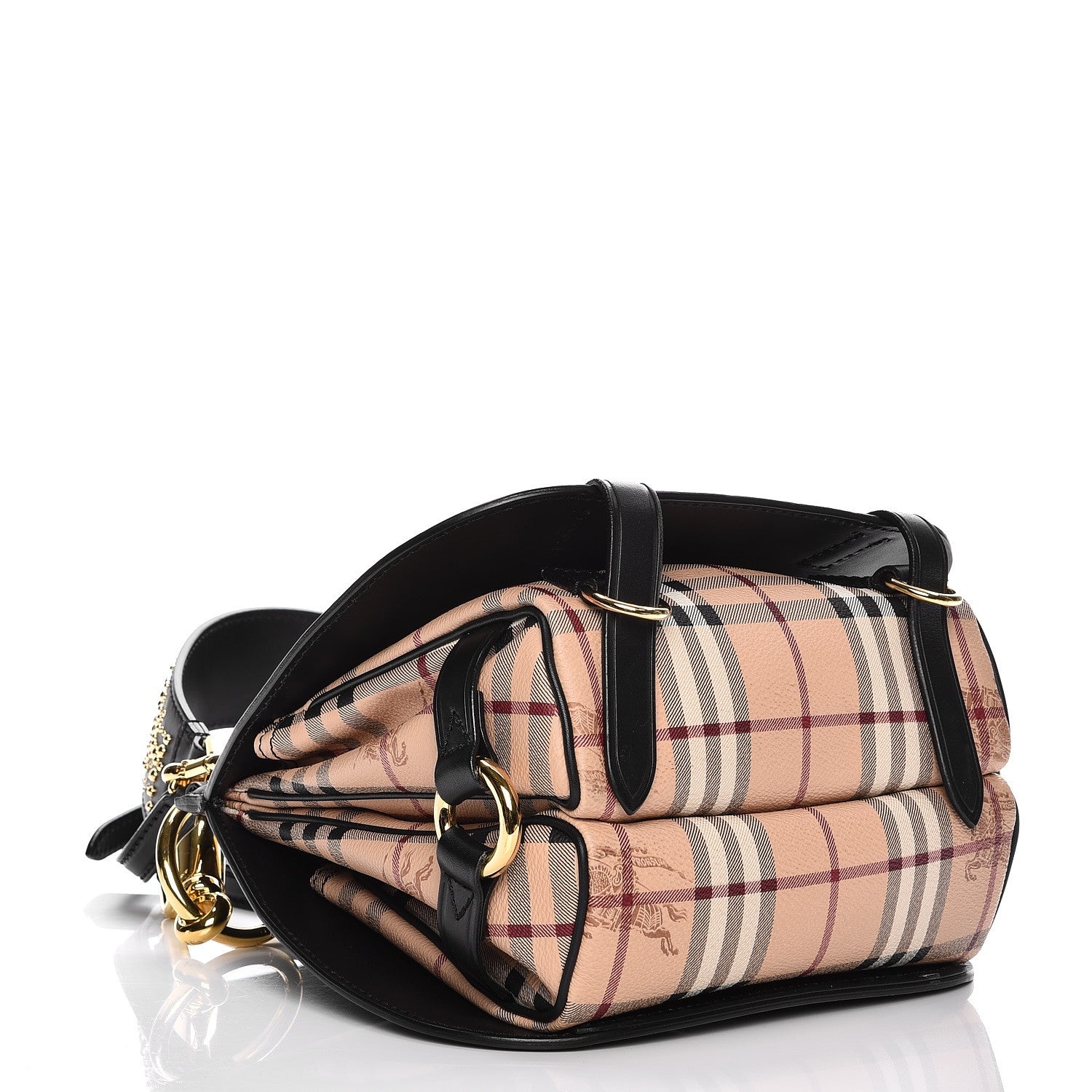 Burberry Calfskin Haymarket Check Studded Large Bridle Saddle Bag Black 5 of 12