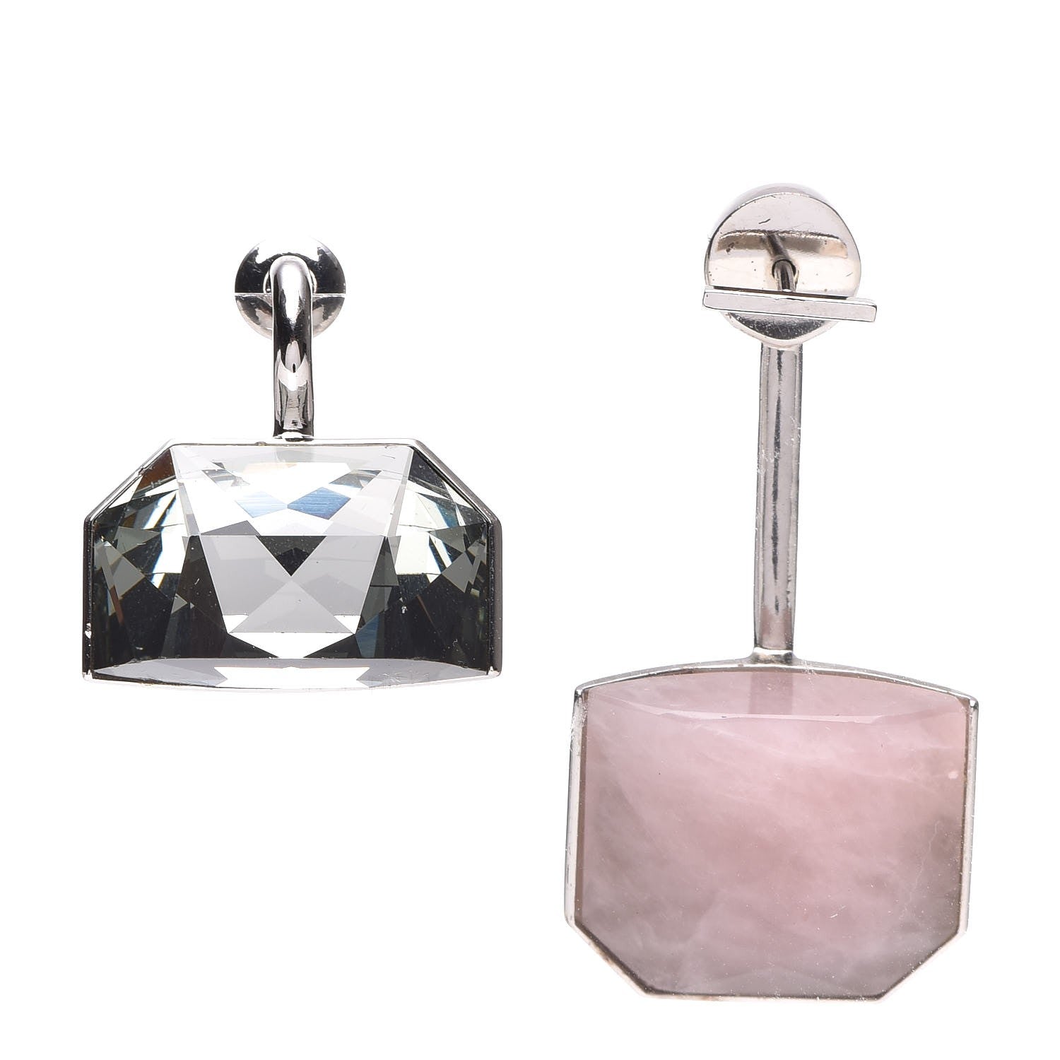 Christian Dior Rose Quartz Crystal Set Earrings Silver 1 of 4