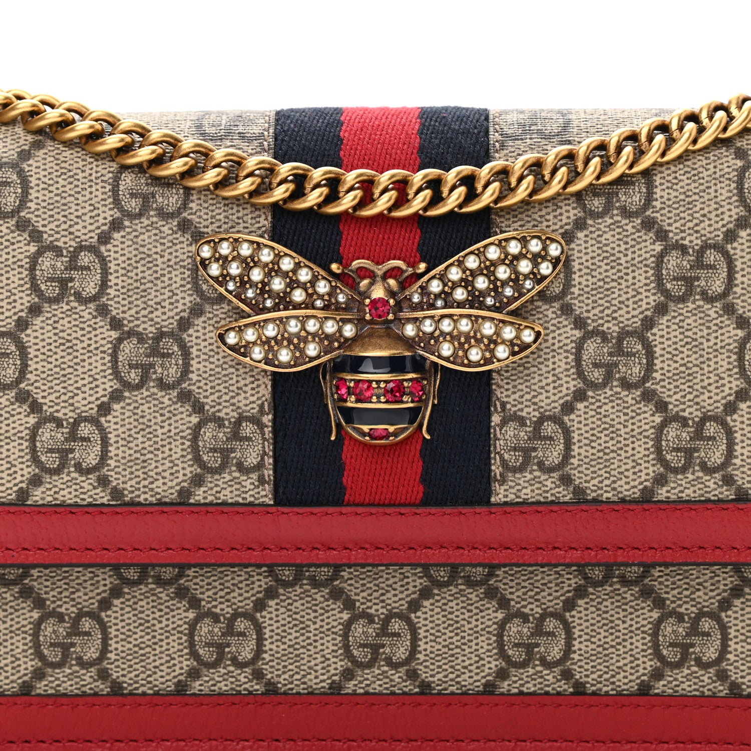 Gucci GG Supreme Monogram Web Queen Margaret Chain Wallet Red 7 of 9