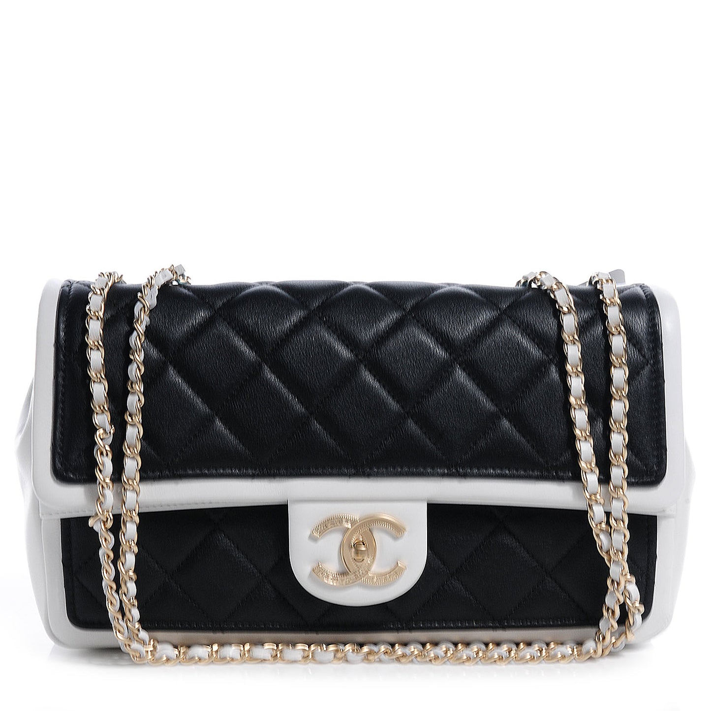 Calfskin Quilted Graphic Medium Flap Bag Black White
