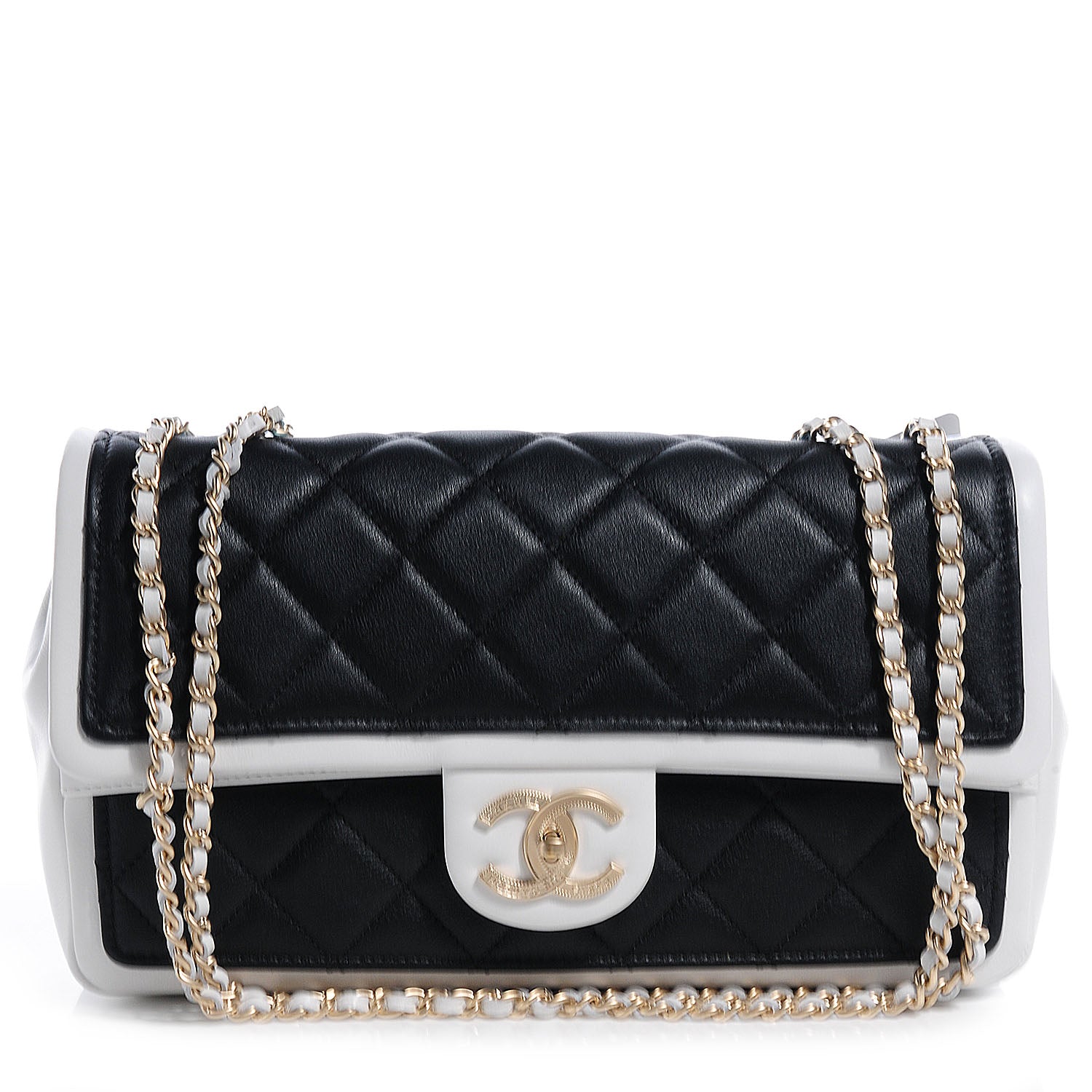 Chanel Calfskin Quilted Graphic Medium Flap Bag Black White 1 of 9