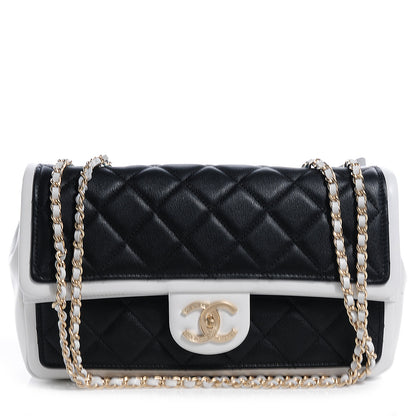 Chanel Calfskin Quilted Graphic Medium Flap Bag Black White 1 of 9