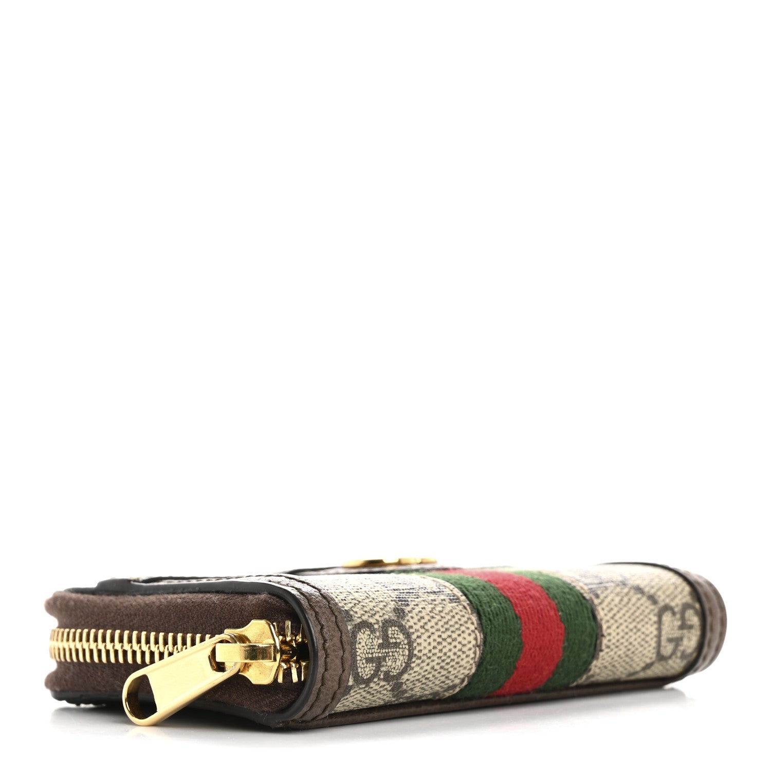Gucci GG Supreme Monogram Textured Dollar Calfskin Web Ophidia Zip Around Card Case Wallet Beige Ebony New Acero 4 of 10
