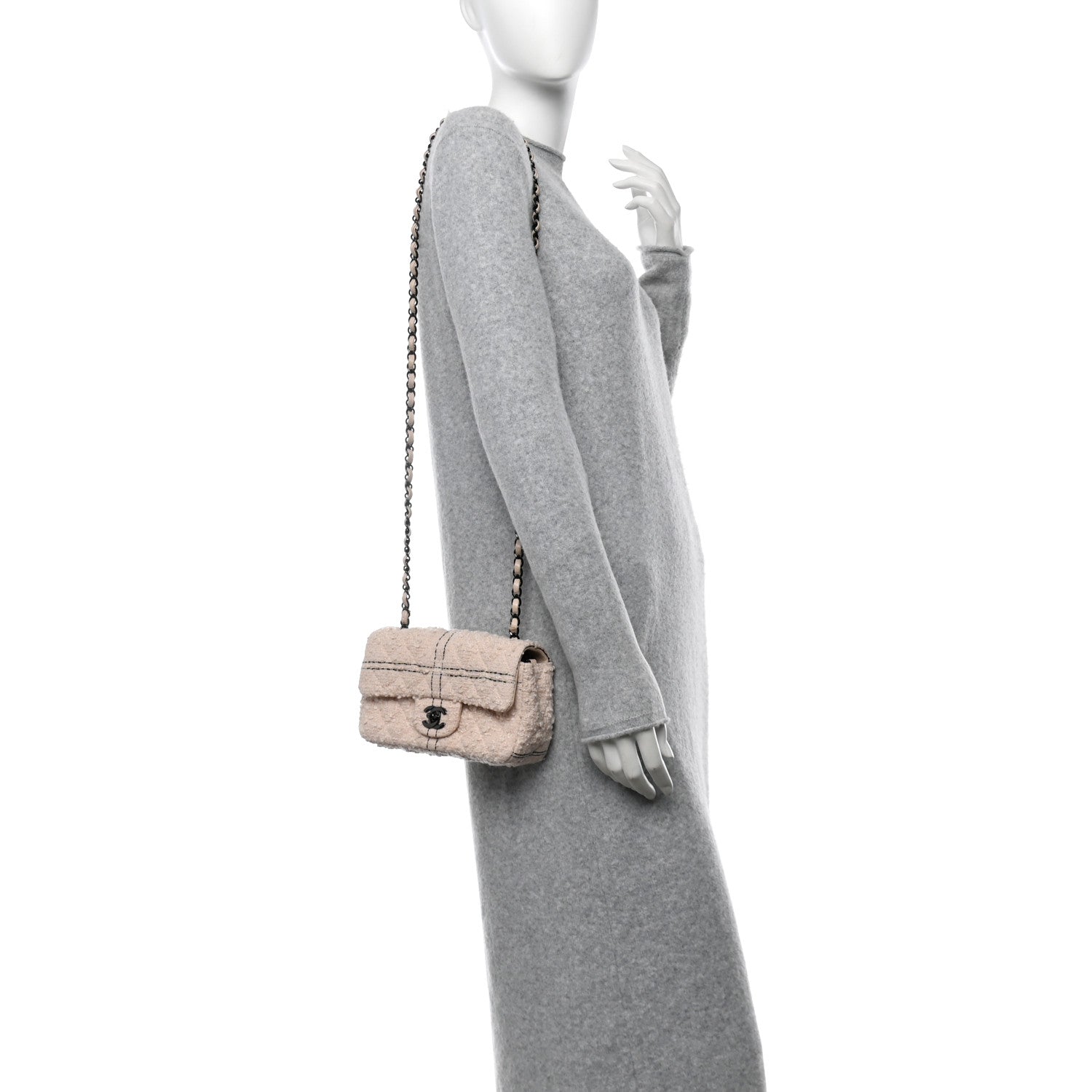 Chanel Tweed Quilted Mini Rectangular Flap Light Pink Black 2 of 12