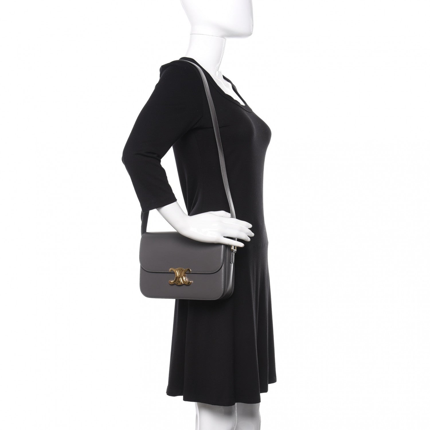Celine Shiny Calfskin Medium Triomphe Grey 2 of 12