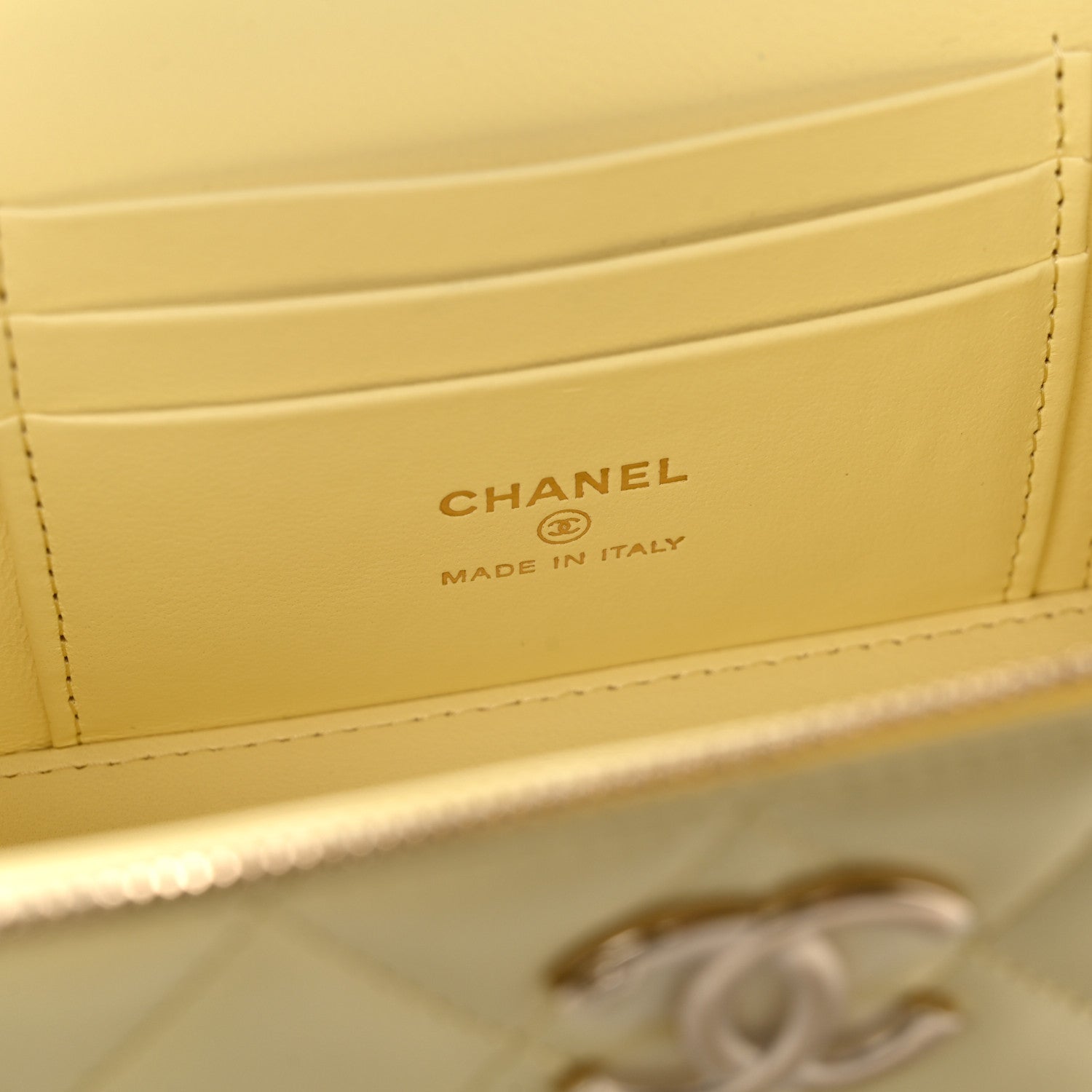 Chanel Lambskin Quilted Small Vanity Case With Chain Light Yellow 6 of 12