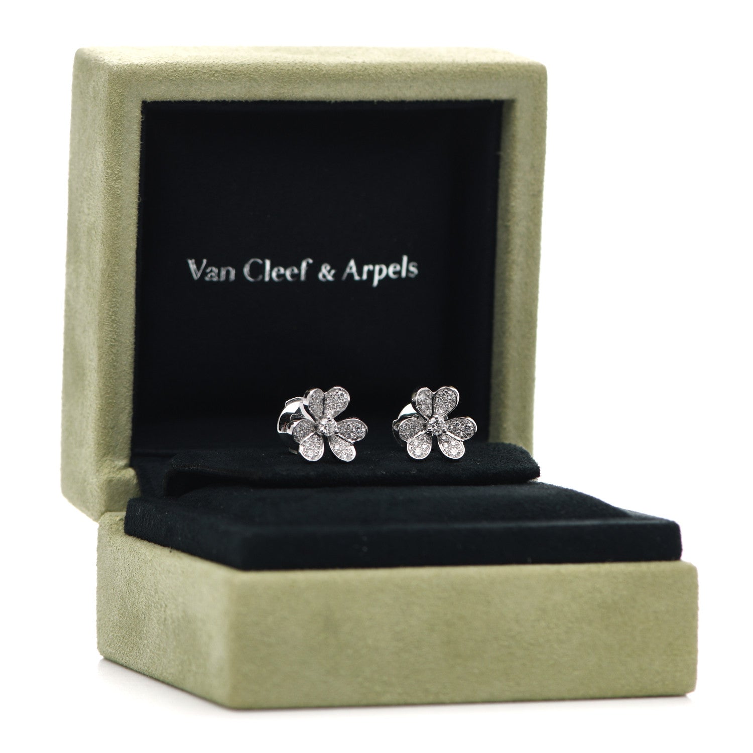 Van Cleef & Arpels 18K White Gold Diamond Mini Frivole Pave Earrings 6 of 6