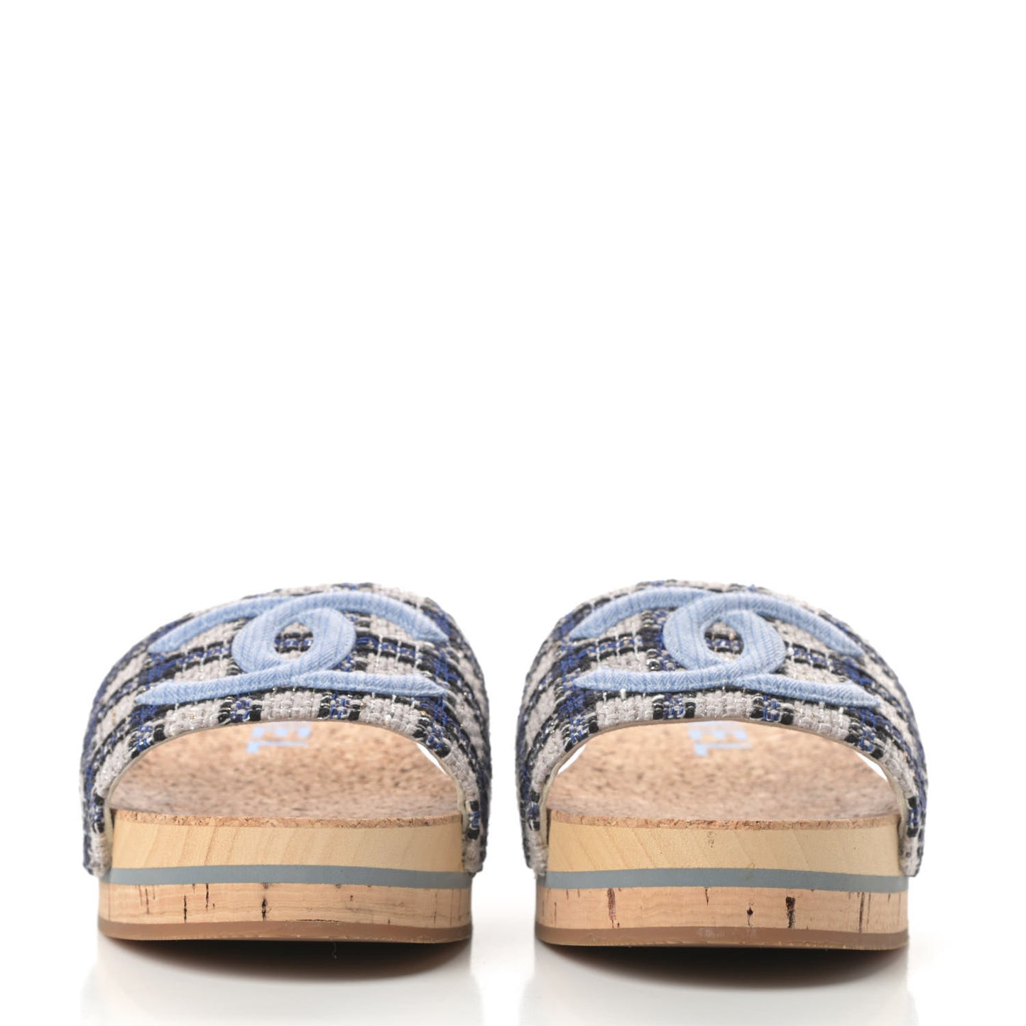 Tweed Mixed Fibers Cork CC Mule Sandal 41 Navy Blue White Blue