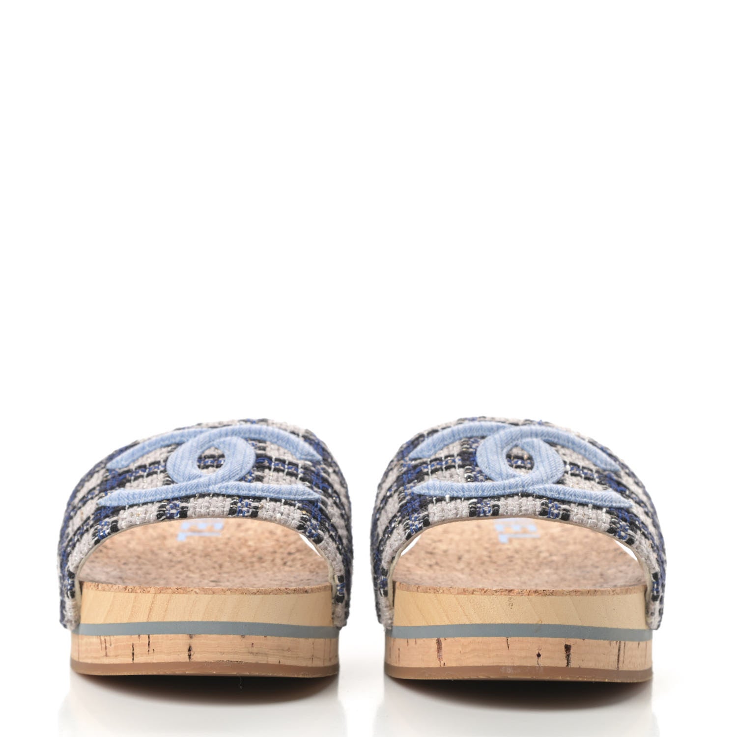 Chanel Tweed Mixed Fibers Cork CC Mule Sandal 41 Navy Blue White Blue 2 of 12