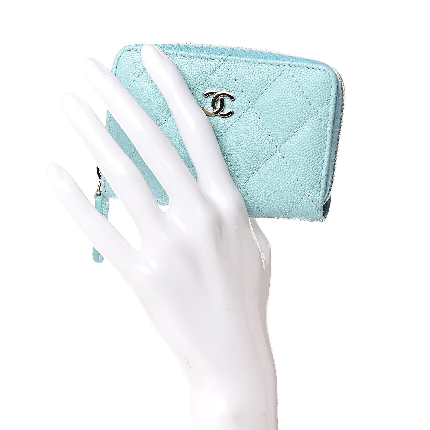 Chanel Caviar Quilted Zip Coin Purse Light Blue 4 of 16