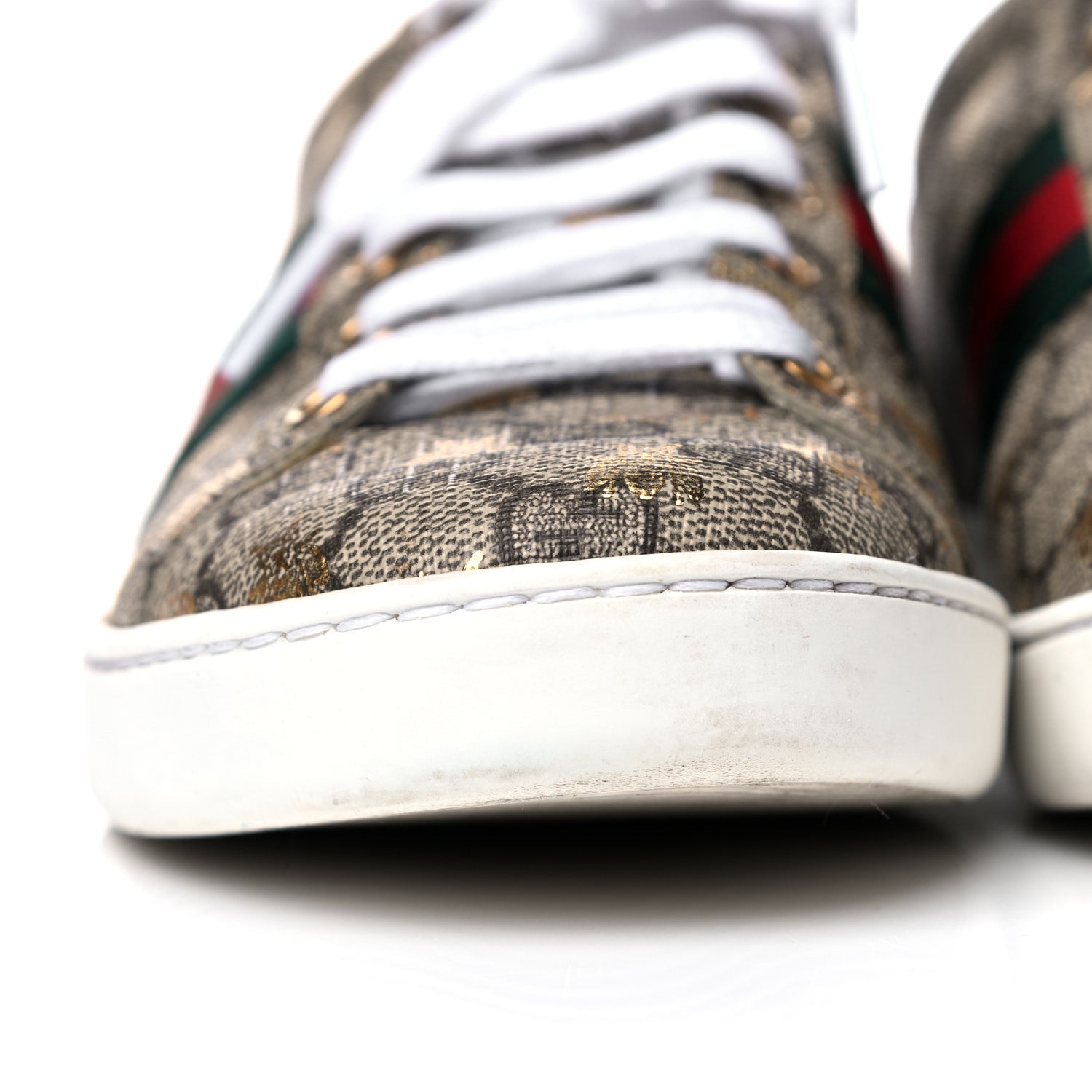 Gucci GG Supreme Monogram Bees Ayers Web Womens Ace Sneakers 38.5 Beige Oro Green Red 12 of 13