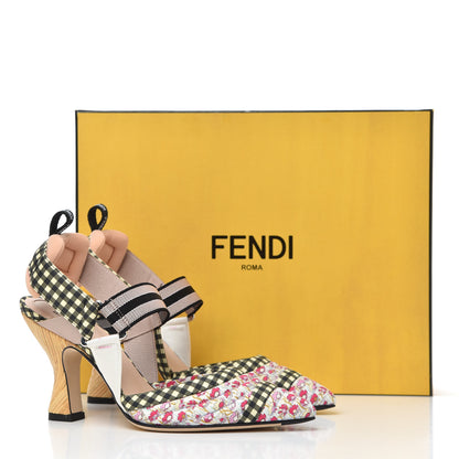 Fendi Cotton Printed Colibri Slingback Mid-Heel Pumps 36 Rosa Multi Black Crema 8 of 8