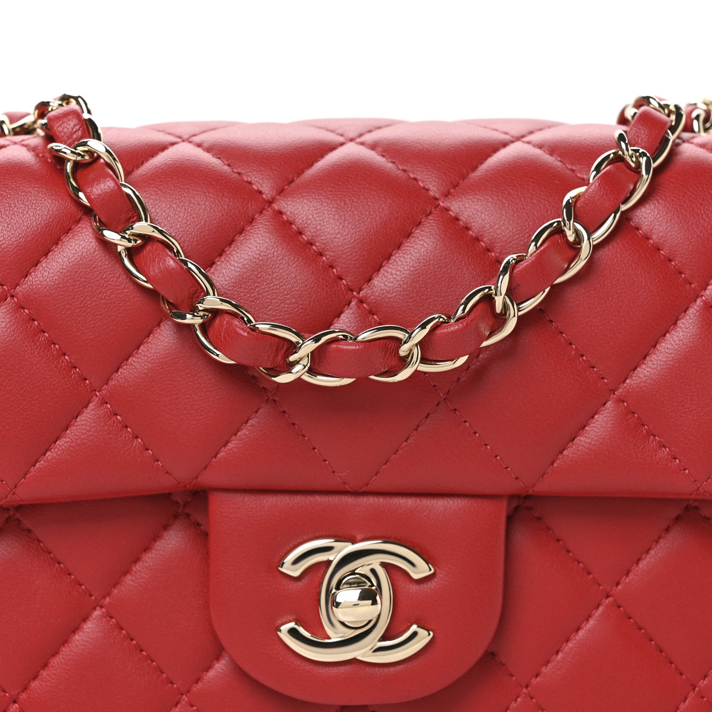 Lambskin Quilted Mini Rectangular Flap Red