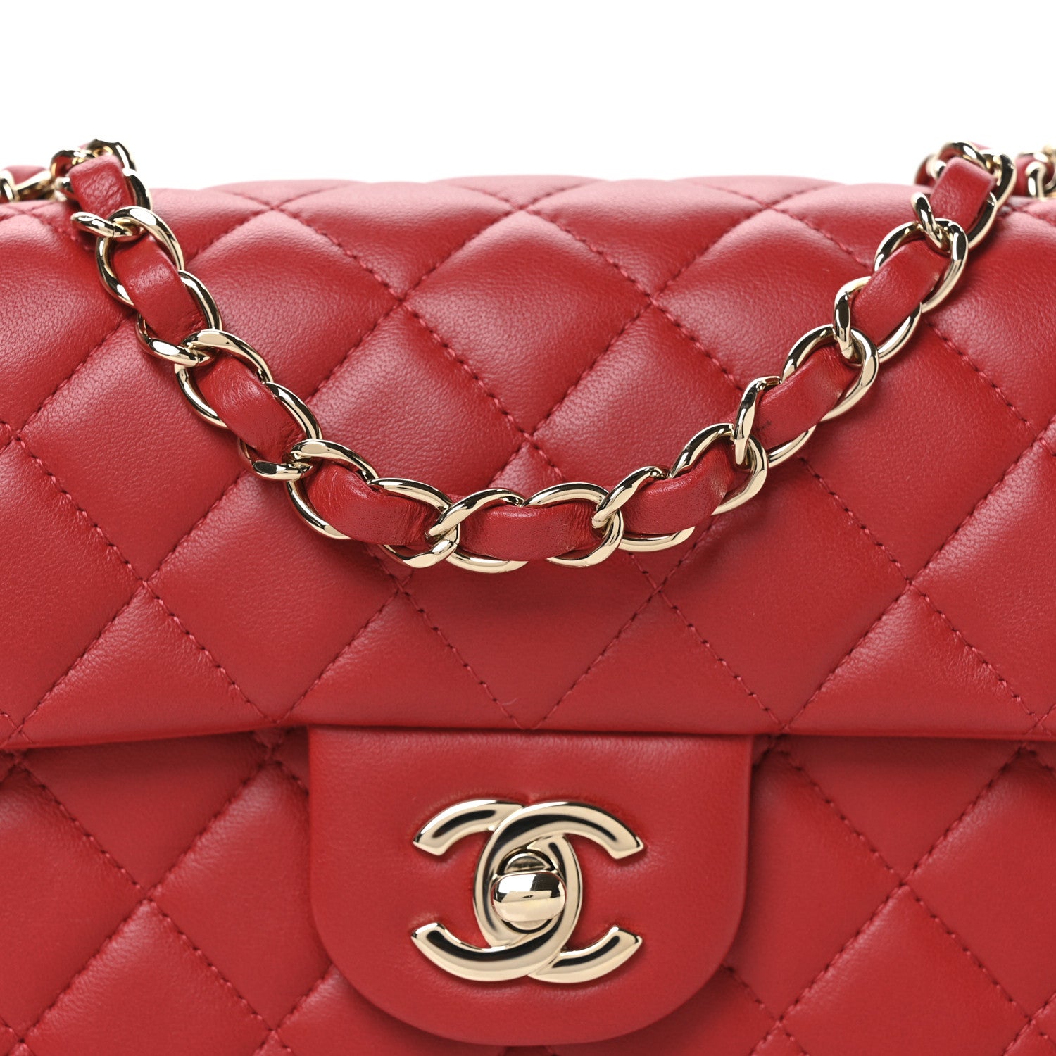 Chanel Lambskin Quilted Mini Rectangular Flap Red 8 of 11