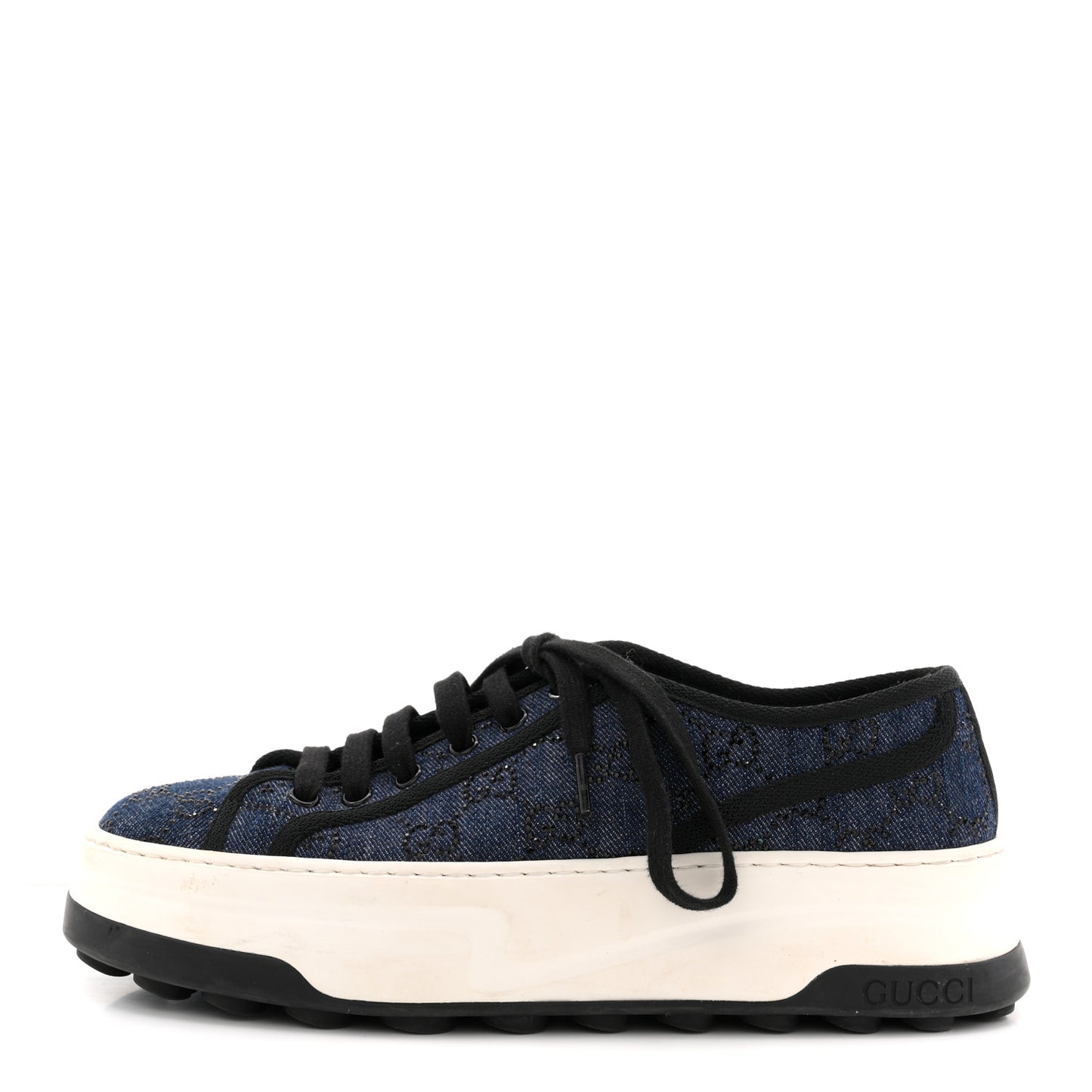 Denim Crystal GG Monogram Womens 1977 Platform Tennis Sneakers 39 Blue Black