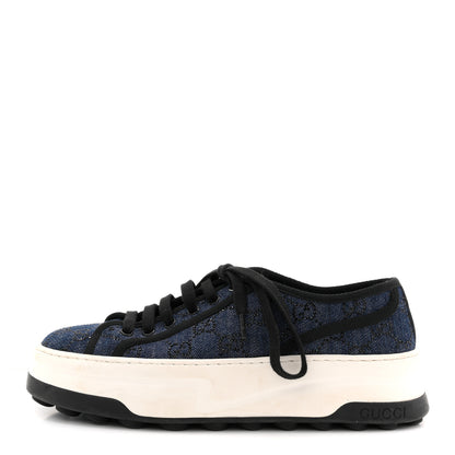 Gucci Denim Crystal GG Monogram Womens 1977 Platform Tennis Sneakers 39 Blue Black 1 of 9